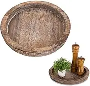 Rustic Wooden Serving Tray: Round Wood Butler Decorative Tray Vintage Centerpiece Candle Holder Trays Farmhouse Ottoman Tray for Decor Countertop Home Decor Accessories for Coffee Table