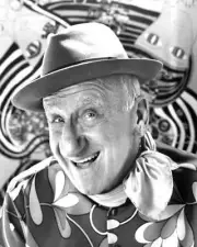 Jimmy Durante, wearing a psychedelic shirt, circa 1968. Old Photo