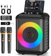 Karaoke Machine with 2 Microphones, Portable Bluetooth 5.3 Speaker, Party Karaoke Speaker with DJ Lights Support TWS/REC, PA System Best Brithday etc