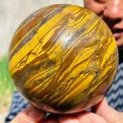 3.17lb Large Natural Gold Tiger's Eye Stone Quartz Crystal Sphere Specimen Reiki