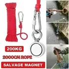 200KG Neodymium Salvage Magnet Strong Recovery Hook Treasure Hunting Fishing Kit