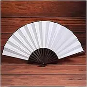 8 Inch Handmade Silk Folding Fan - Chinese Bamboo Antique Design for Calligraphy and Painting(White)