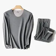 [ZJJJSKJ] Colorful Men's Thermal Underwear Set AB-face Brushed Base Layer Tops and Bottoms Bottoming Compression Thermal Clothing(Size:XX-Large,Color:Grey)