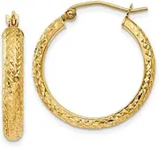 [JewelryWeb] 14k Yellow Gold Hinged post Sparkle Cut 3.5x22mm Hollow Hoop Earrings 22mm long 3.5mm Thick-Hoop Earring for Women