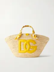 [Dolce & Gabbana] Dolce & Gabbana - Maiolica Kendra Large Leather And Twill-trimmed Raffia Tote Bag - Yellow - One size One size Yellow
