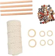 PLAFOPE 1 Set Cotton Macrame Cord Beads Kit for DIY Wall Hanging Soft Durable Macrame Rope with Wooden Beads for Crafting Tapestry and Plant Hangers