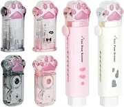 6 Pcs Cat Paw Stationery Set, Kawaii School Supplies, Including 2 Cute Pencil Sharpeners, 2 Retractable Eraser and 2 Correction Tape for Kids Office School Home