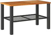 vidaxl Patio Side Table - Black/Brown Poly Rattan/Acacia Wood - Garden Coffee Table - Durable Weather-Resistant Outdoor Furniture - 70x38x42 cm
