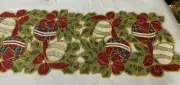 Christmas Beaded Table Runner Ornaments Bow Red Gold Centerpiece Tahari 36"