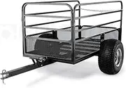 PlantCraft Dump Cart Mesh Towed Steel 1250LBS ATV Mower Trailer Garden Tray with Removable Side Rails