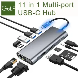 【Golf】11 in 1 USB C 集線器(RJ45、HDMI、VGA、SD插槽、TF插槽、USB3.0、USB2.0、PD接口、音源孔 3.5mm)