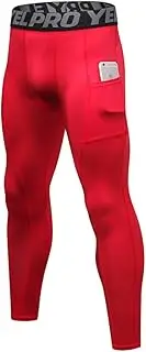 [EARGFM] Men's Compression Pants Workout Gym Leggings with Pockets Running Baselayer Tights, Red, X-Large