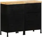 Rough Mango Wood Sideboard Cabinet, Industrial Storage Buffet with 6 Drawers for Hallway Furniture Display