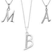 45cm Sterling Silver Cubic Zirconia Initial Necklace - Most Initials Available