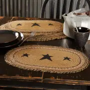 VHC Brands Placemats Kettle Grove Jute Primitive 12x18 Set of 6 Oval Stars Table