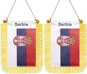 CANTENDO 2 Pack Serbia Window Hanging Flag,Mini Serbian Car Flag with Pole Tassel Suction Cup Rearview Mirror Decoration(3x5 Inch)