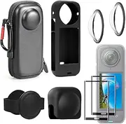 Accessories Kit Compatible with Insta 360 X4, Bundle of Insta360 X4 accessory including Lens Guard Set, Silicone Protective cover, Hard Shell Carry Case and Tempered Glass Screen Protectors Film