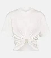[Rabanne] Rabanne Embellished cotton jersey crop top AU 10 white