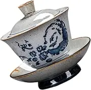 Ciieeo 1set Ceramic Tea Bowl Set Tray Traditional Chinese Style Tea Cup for Oolong White and for Parties and Gifting Retro Design for Elegant Serving