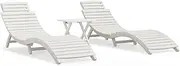 Camping Sunloungers Reclining Patio ChairsWhite Solid Acacia Wood Sun Loungers with Table (2 pcs)