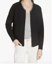 Eileen Fisher Reversible Black / White Zip Cardigan Peruvian Cotton Sz L