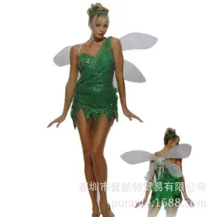 熱銷 萬圣節服裝森林綠色小精靈花仙子公主天使服裝亮片裝夜場DS演出服 可開發票
