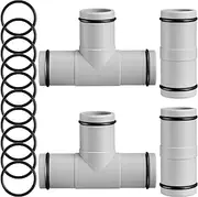 Pushglossy 4 Pcs 1.25" to 1.25" Pool Hose Connector T Joint Filter Pump Hose Connector Adapter with O Rings and Washers for Above Ground Swimming Pool Parts Accessories Replacement, 2 and 3 Heads