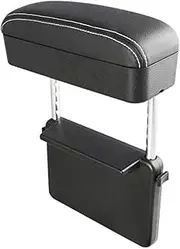 Armrest Box Double Layer Center Console Car Armrest Box Seat Seam Storage Box PU Leather Elbow Support Pad Adjustable Height Car Universal Armrest Box Organizer Car Console Storage Box(Black White)