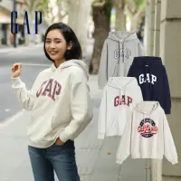 在飛比找momo購物網優惠-【GAP】女裝 Logo刷毛長袖帽T 碳素軟磨系列-多色可選