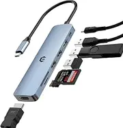 USB C Hub, Tymyp 7 in 1 USB Adapter, a 7 in 1 hub Featuring 4K HDMI, 100W PD, USB 3.0 Ports, 2 x USB 2.0 Ports and an SD/TF Card Reader