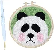 Sewroro 20cm Round Punch Embroidery Kit for Boys and Girls DIY Craft Set Embroidery Frame Scissors Wool Thread Accessories for Beginners
