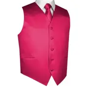 Men's Fuchsia Satin Tuxedo Vest, Tie & Hankie. Wedding, Formal, Prom, Homecoming