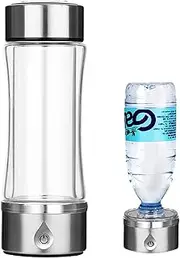 Hydrogen-Rich Water Bottle Portable Hydrogen Alkaline Water Bottle Hydrogen Water Generator Ionizer with SPE Membrane Technology 3 Min Make Hydrogen Content Up to 1200-1500 PPB 420 ML(Silver)