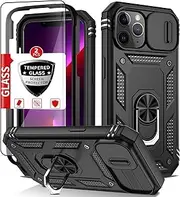 IYTRRYH Compatible with iPhone 13 Pro Max Case with 2 Screen Protectors,Built-in Kickstand Ring,with Camera Cover Dustproof Shockproof Military Grade Drop Heavy Duty Protection Phone Bumper,Green Blue