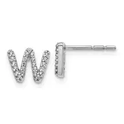 Solid 14k White Gold Simulated CZ Initial W Earrings
