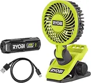 [RYOBI] 4V USB-LITHIUM Battery Clip Fan RCF4-120G 325°C Rotatable and 180°C Swivel Head Includes 1 x 4V 2.0Ah Battery and USB-C Charging Cable
