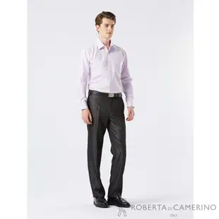 【ROBERTA 諾貝達】男裝 紫色長袖襯衫-修身條紋剪裁合身版-日本素材 台灣製