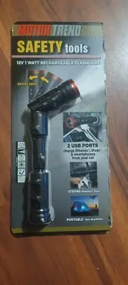 motor trend 12v 1 watt rechargeable flashlight with swivel head and usb ports