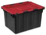 12 Gal Hinged Lid Industrial Tote, Stackable Storage Bin with Hinge Lid, Plastic
