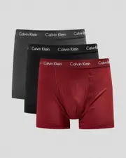 [Calvin Klein] Calvin Klein Men's Cotton Stretch Trunks 3 Pack Underwear in Black/Charcoal Heather/Syrah Size Large L Black/Charcoal Heather/Syrah
