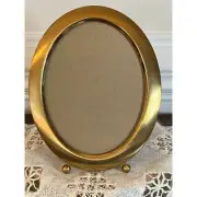 Vintage, Solid Brass, Oval, Standing Picture Frame. Non-glare glass,