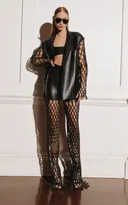 [LAPOINTE] Faux-Leather Mesh Wrap Blazer