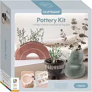Hinkler Craft Maker Pottery Kit - 2 Pieces, Small, Unisex, Adults, Classic Style, Air-Dry or Glaze & Fire, Includes Clay, Tools & Instructions