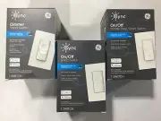LOT x 3 GE ON/OFF Smart Switch-White (1x Paddle Style) (1x On-Off) (1xDimmer)