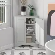 Corner Cabinet with Adjustable Shelves, Storage with Two Large Grey Triangle