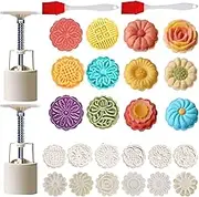 Powerful 2 Set Moon Cake Mold Press with 12 Stamps, 50g Hand Press Mooncake Mold Cookie Cake Cutter Cherry Blossoms Pastry Tool for Mid Autumn Festival