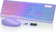 Wireless Keyboard and Mouse Combo - RGB Backlit, Rechargeable & Light Up Letters, Full-Size, Ergonomic Tilt Angle, Sleep Mode, 2.4GHz Quiet Mouse for Mac, Windows, Laptop, PC, Trueque (Purple)