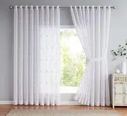 LINENZONE Floor to Ceiling Curtains for Extra Wide Windows. Sheer White Curtain Room Dividers Have Pink Blush Leaf Embroidery. Modern Decor Living Room Curtains. (Maria 108 x 100 Blush)