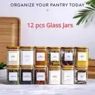 Glass Food Storage Container Glass Seasonning Jars with Bamboo Lid Printed Label