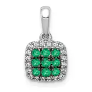 14k White Gold Real Diamond and .19 Emerald Square Halo Pendant